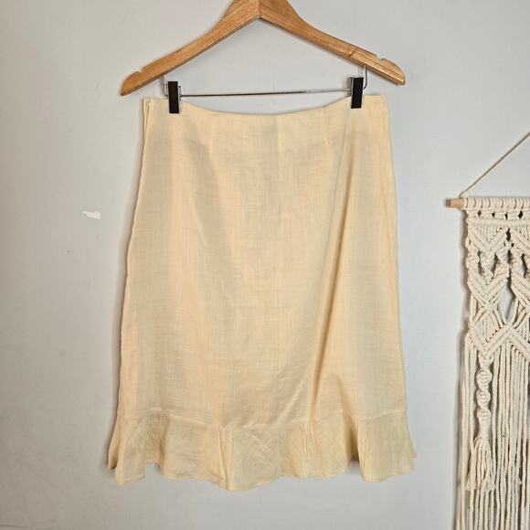 H&M Light Yellow Ramie Linen Trumpet Skirt Size 8 - Picture 1 of 12